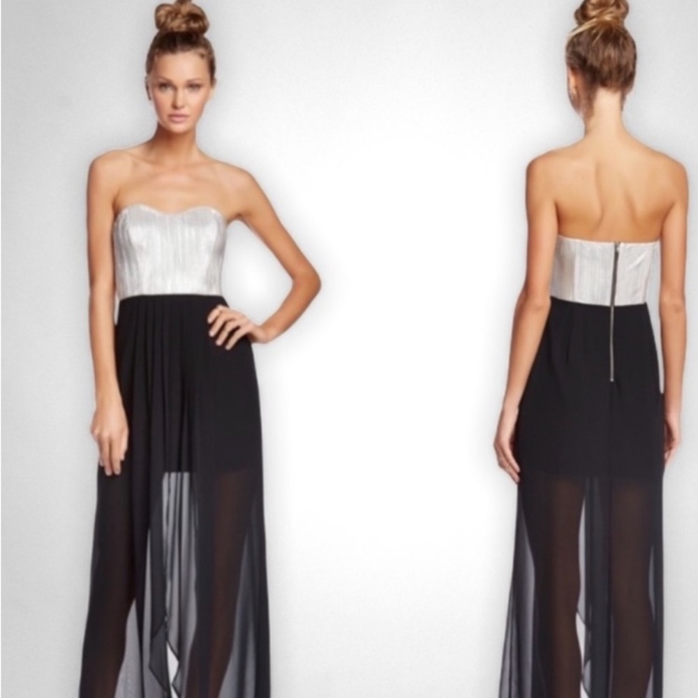 BCBGenerations Black Chiffon Silver Metallic  Sleeveless Dress Long Gown